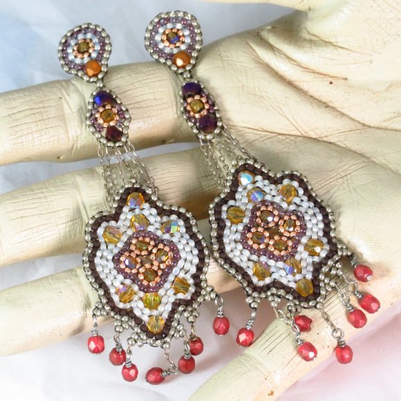 Handmade Blue White Bead Dangle Earrings, Bead Elegant  Elegant beaded dangle earrings